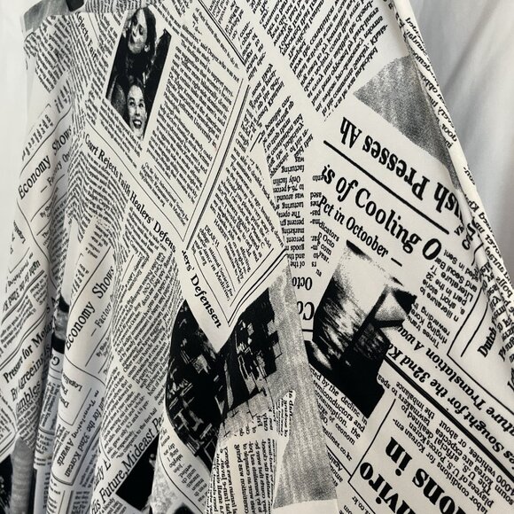 Vintage 90s Black and White Newsprint Midi Skirt Sharkbite Hem Artsy Large USA - Picture 13 of 16
